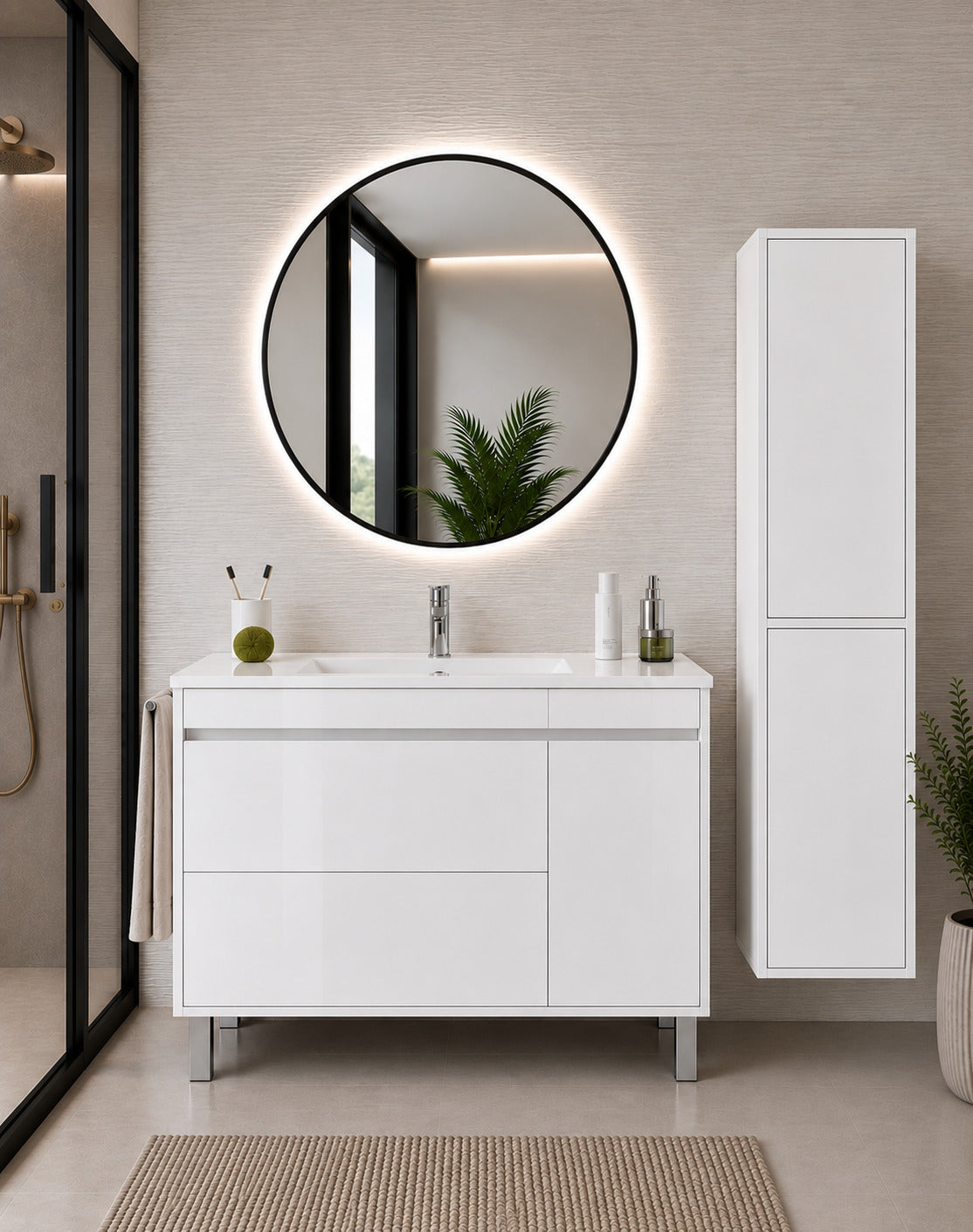 Badmöbel Mit Waschbecken Origenbath Caprera Ohne Spiegel 100x40 Cm Weiß Mit Säule