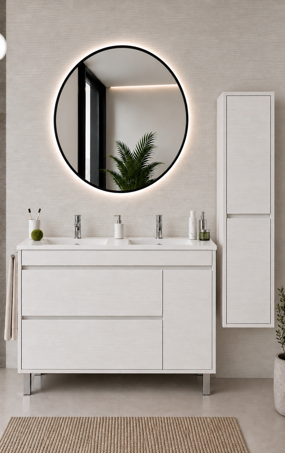 Badmöbel Mit Waschbecken Origenbath Caprera Ohne Spiegel 120x45 Cm Doppelwaschbecken Nordisch Weiß Mit Säule