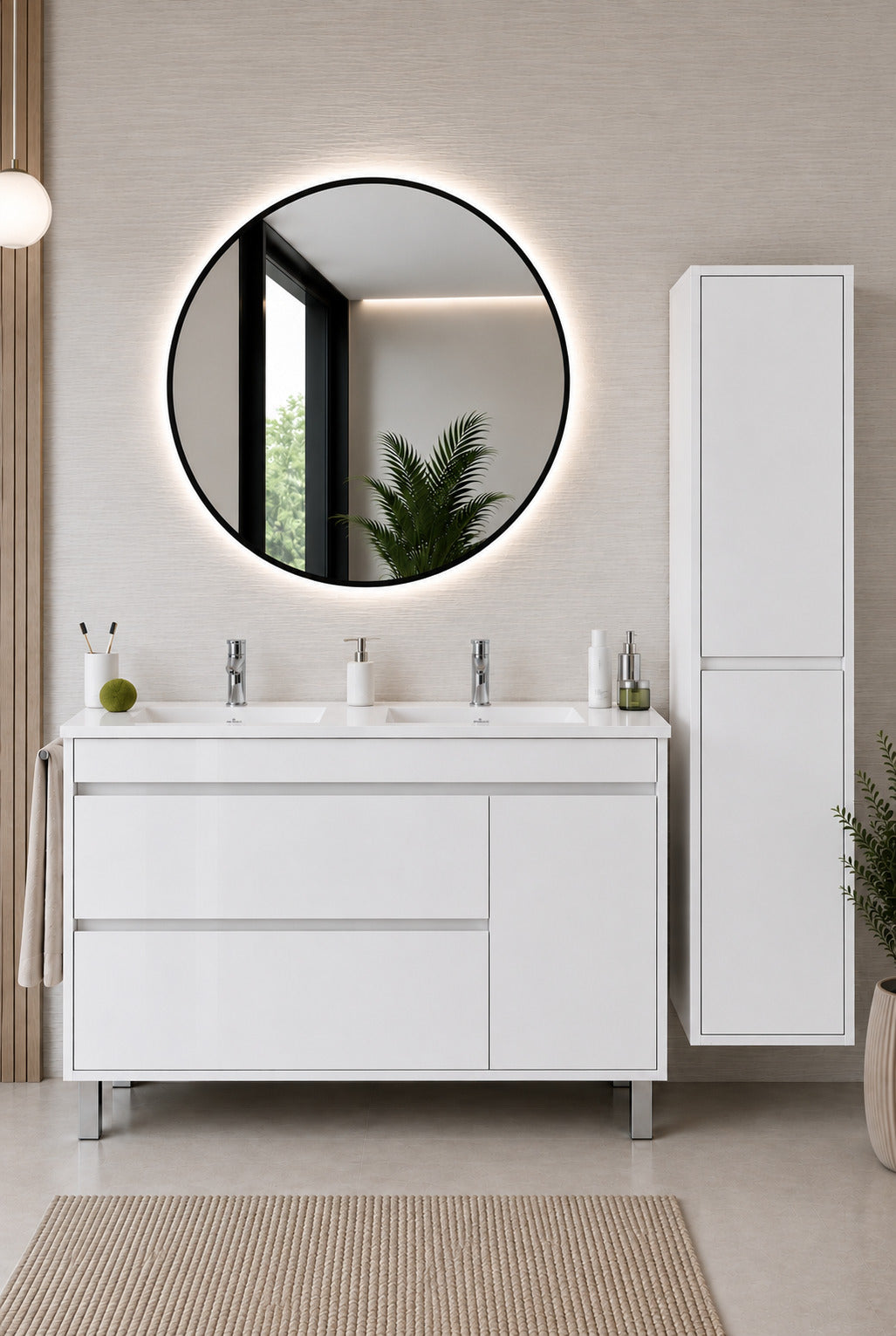 Badmöbel Mit Waschbecken Origenbath Caprera Ohne Spiegel 120x45 Cm Doppelwaschbecken Weiß Mit Säule