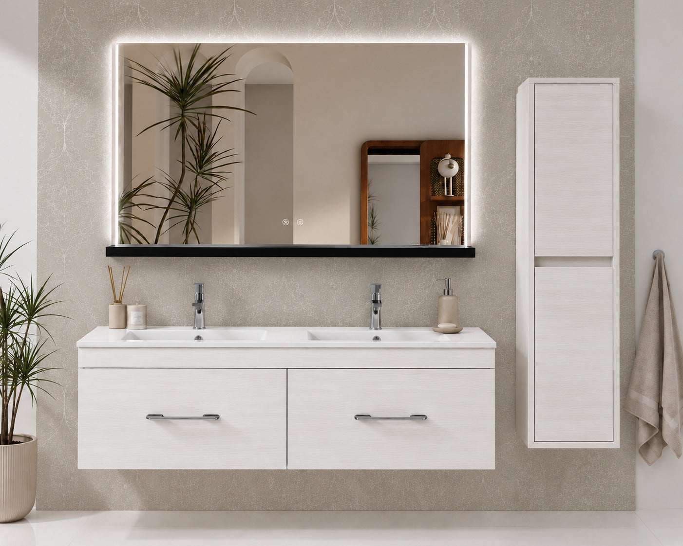 Badmöbel Mit Waschbecken Origenbath Florencia Ohne Spiegel 120x45 Cm 2 Senos Nordisch Weiß Mit Säule