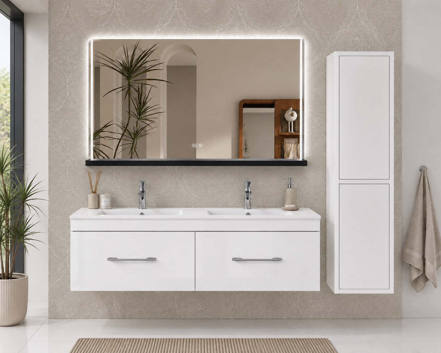 Badmöbel Mit Waschbecken Origenbath Florencia Ohne Spiegel 120x45 Cm 2 Senos Weiß Mit Säule
