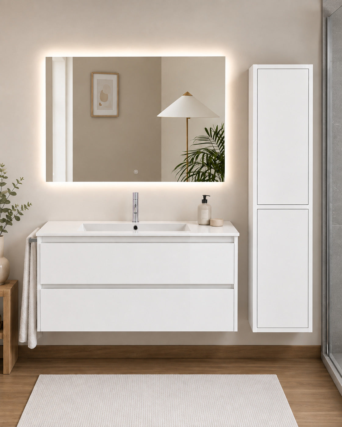 Badmöbel Mit Waschbecken Origenbath Ibiza Ohne Spiegel 100x45 Cm Weiß Mit Säule