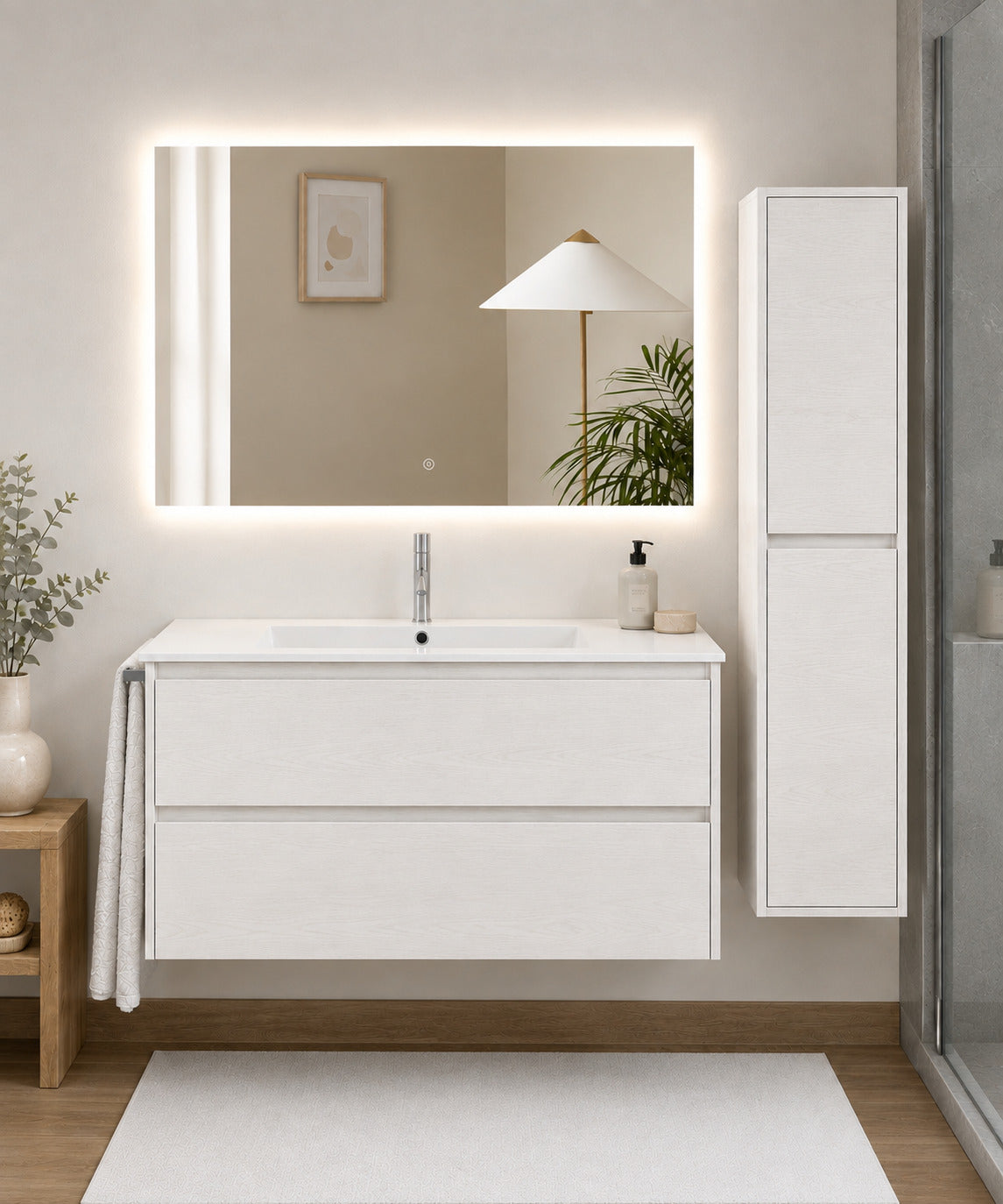 Badmöbel Mit Waschbecken Origenbath Ibiza Ohne Spiegel 60x45 Cm Nordisch Weiß Mit Säule
