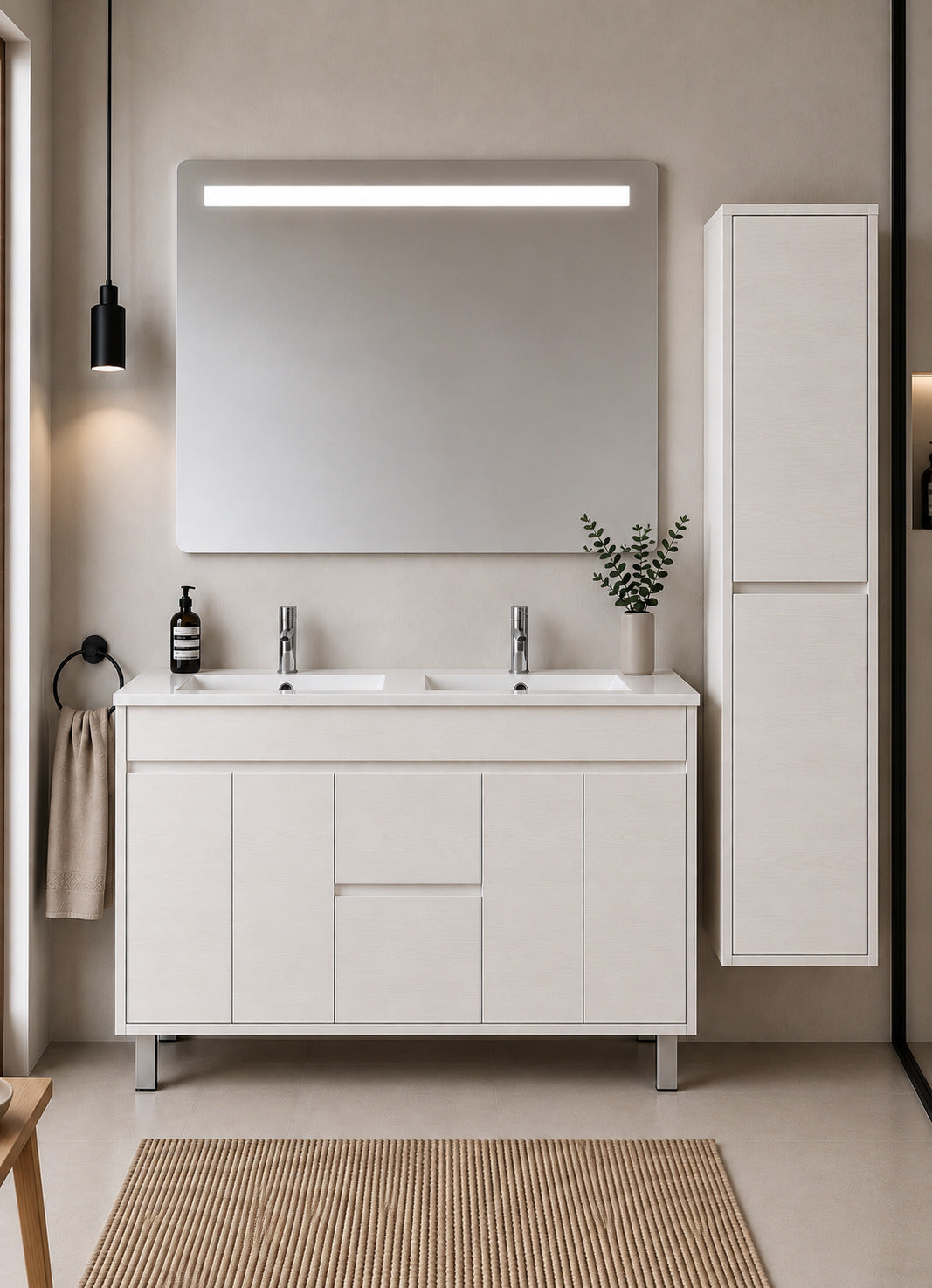Badmöbel Mit Waschbecken Origenbath Isquia Ohne Spiegel 120x45 Cm Doppelwaschbecken Nordisch Weiß Mit Säule