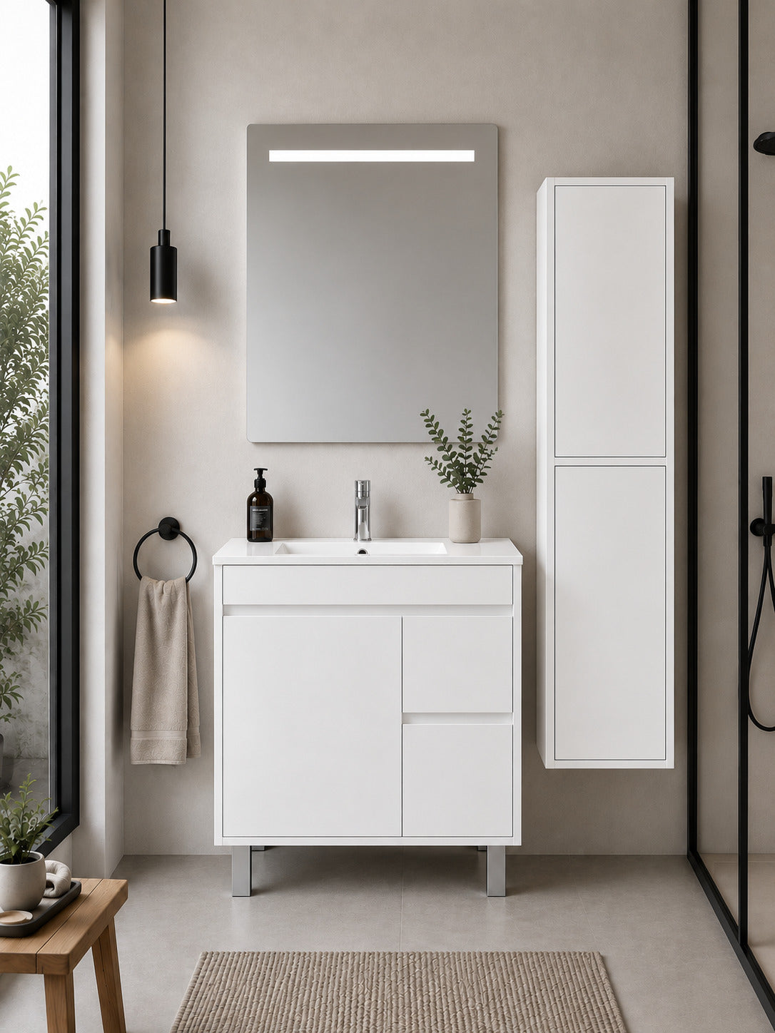Badmöbel Mit Waschbecken Origenbath Isquia Ohne Spiegel 60x35 Cm Weiß Mit Säule