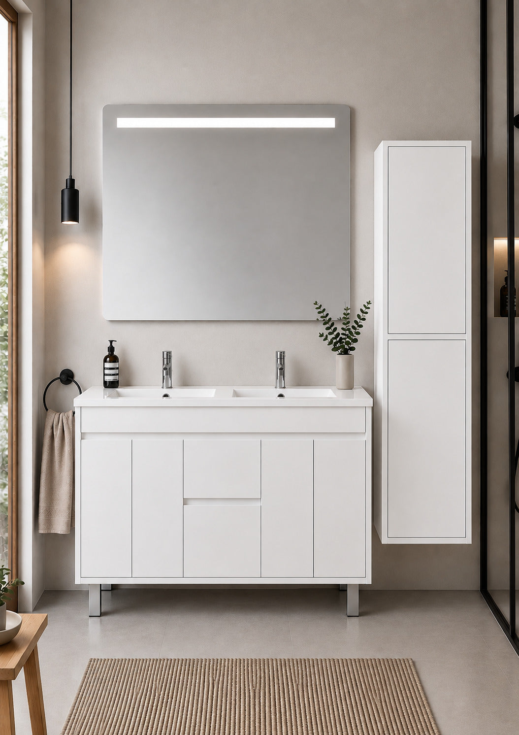 Badmöbel Mit Waschbecken Origenbath Isquia Ohne Spiegel 120x45 Cm Doppelwaschbecken Weiß Mit Säule