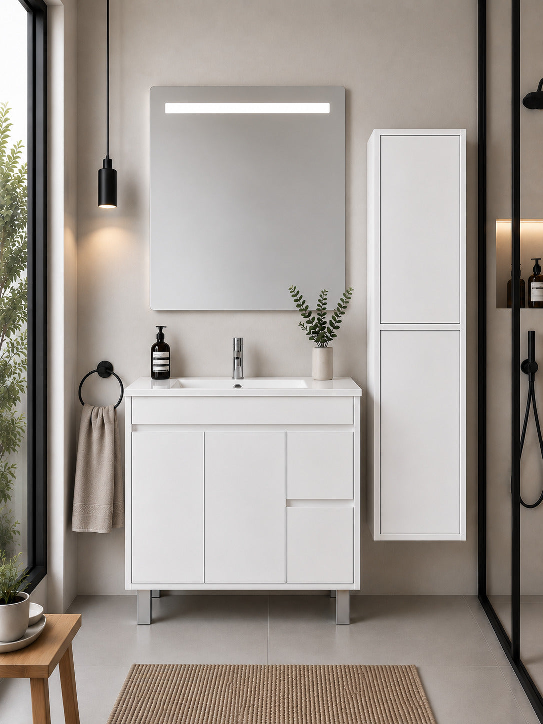 Badmöbel Mit Waschbecken Origenbath Isquia Ohne Spiegel 80x45 Cm Weiß Mit Säule