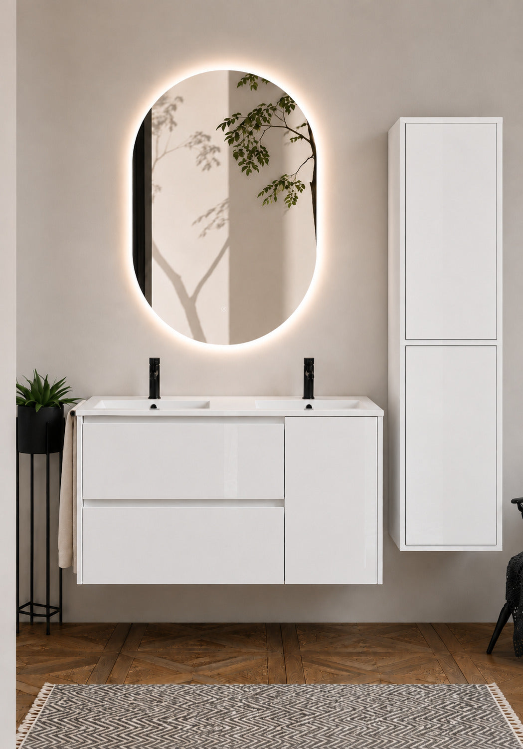 Badmöbel Mit Waschbecken Origenbath Itaca Ohne Spiegel 120x45 Cm Doppelwaschbecken Weiß Mit Säule