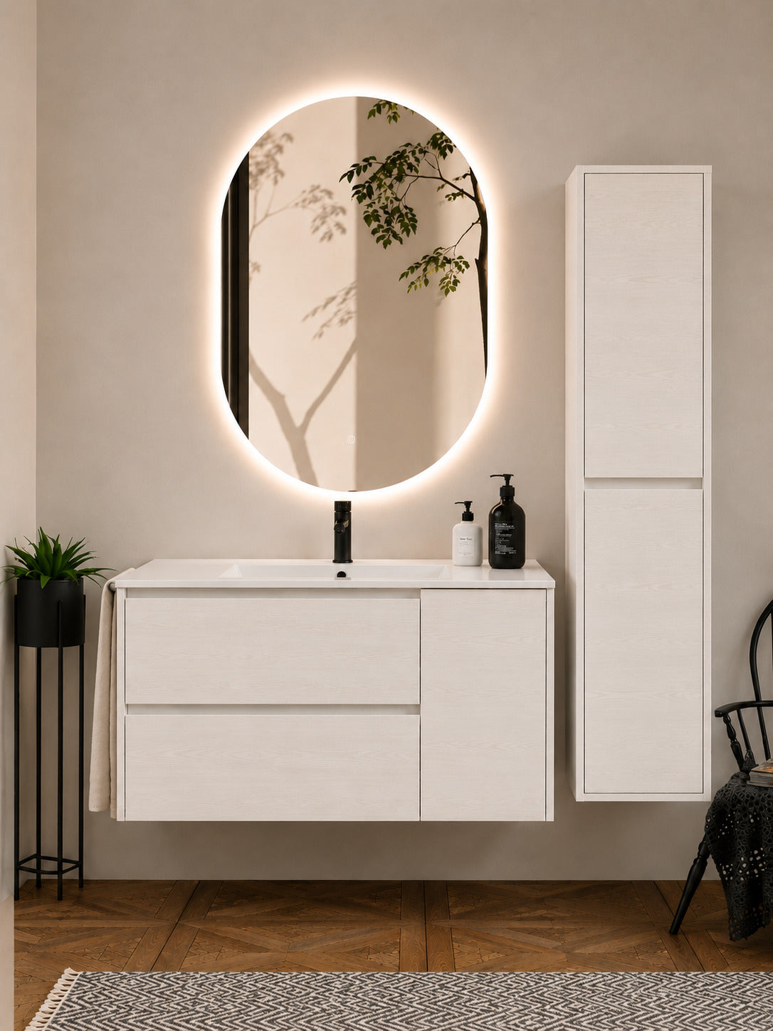 Badmöbel Mit Waschbecken Origenbath Itaca Ohne Spiegel 70x40 Cm Nordisch Weiß Mit Säule