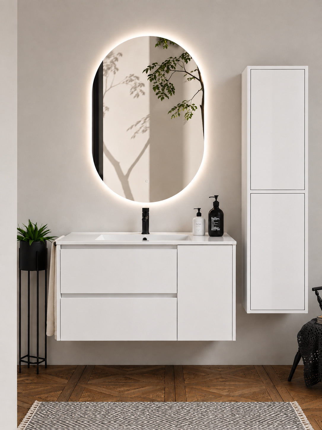 Badmöbel Mit Waschbecken Origenbath Itaca Ohne Spiegel 90x40 Cm Weiß Mit Säule