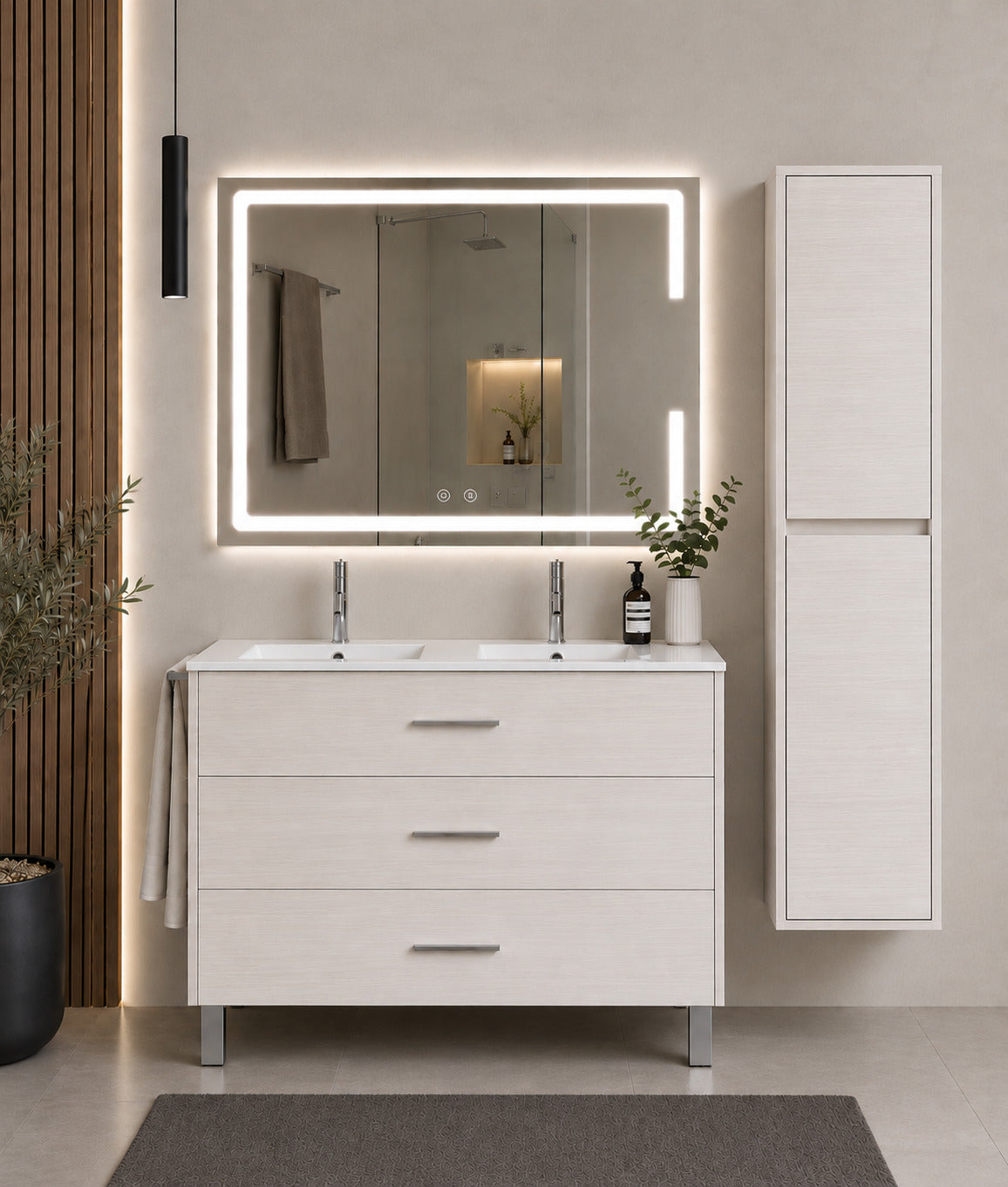 Badmöbel Mit Waschbecken Origenbath Ribera Ohne Spiegel 120x45 Cm Doppelwaschbecken Nordisch Weiß Mit Säule