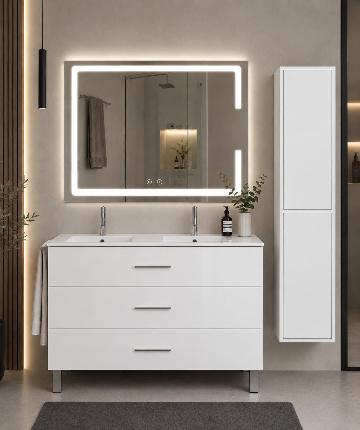 Badmöbel Mit Waschbecken Origenbath Ribera Ohne Spiegel 120x45 Cm Doppelwaschbecken Weiß Mit Säule