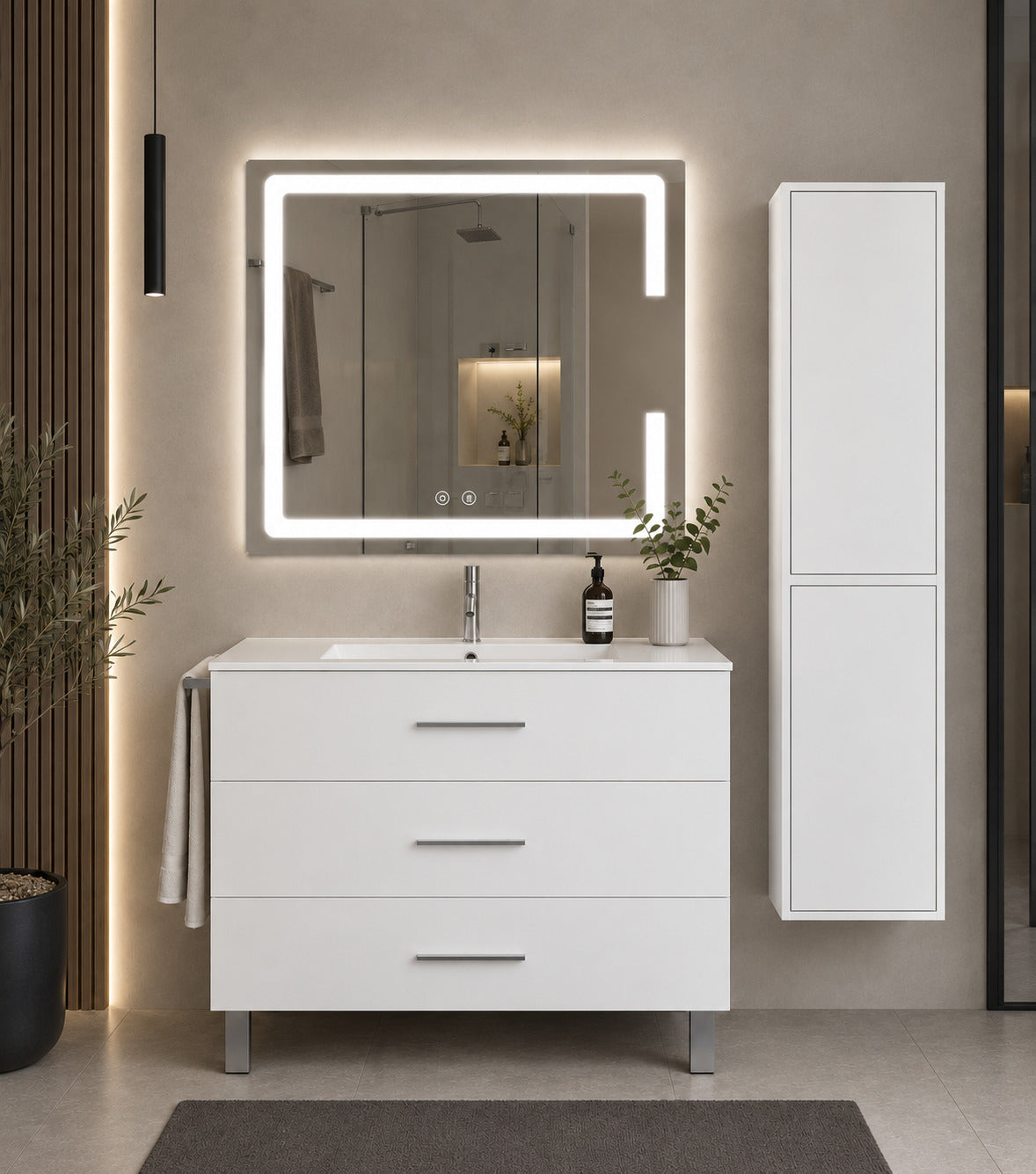 Badmöbel Mit Waschbecken Origenbath Ribera Ohne Spiegel 70x40 Cm Weiß Mit Säule