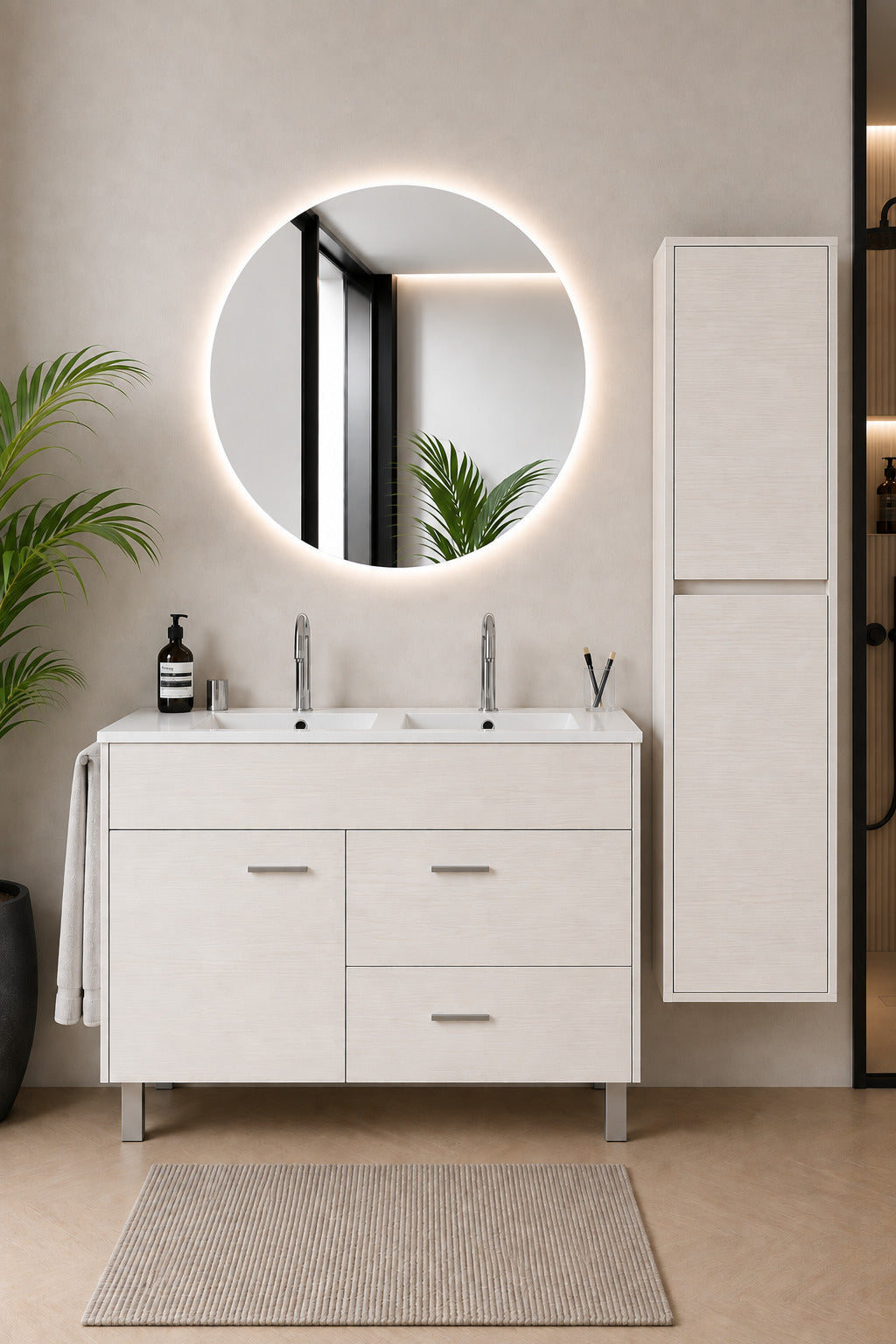 Badmöbel Mit Waschbecken Origenbath Samos Ohne Spiegel 120x45 Cm Doppelwaschbecken Nordisch Weiß Mit Säule