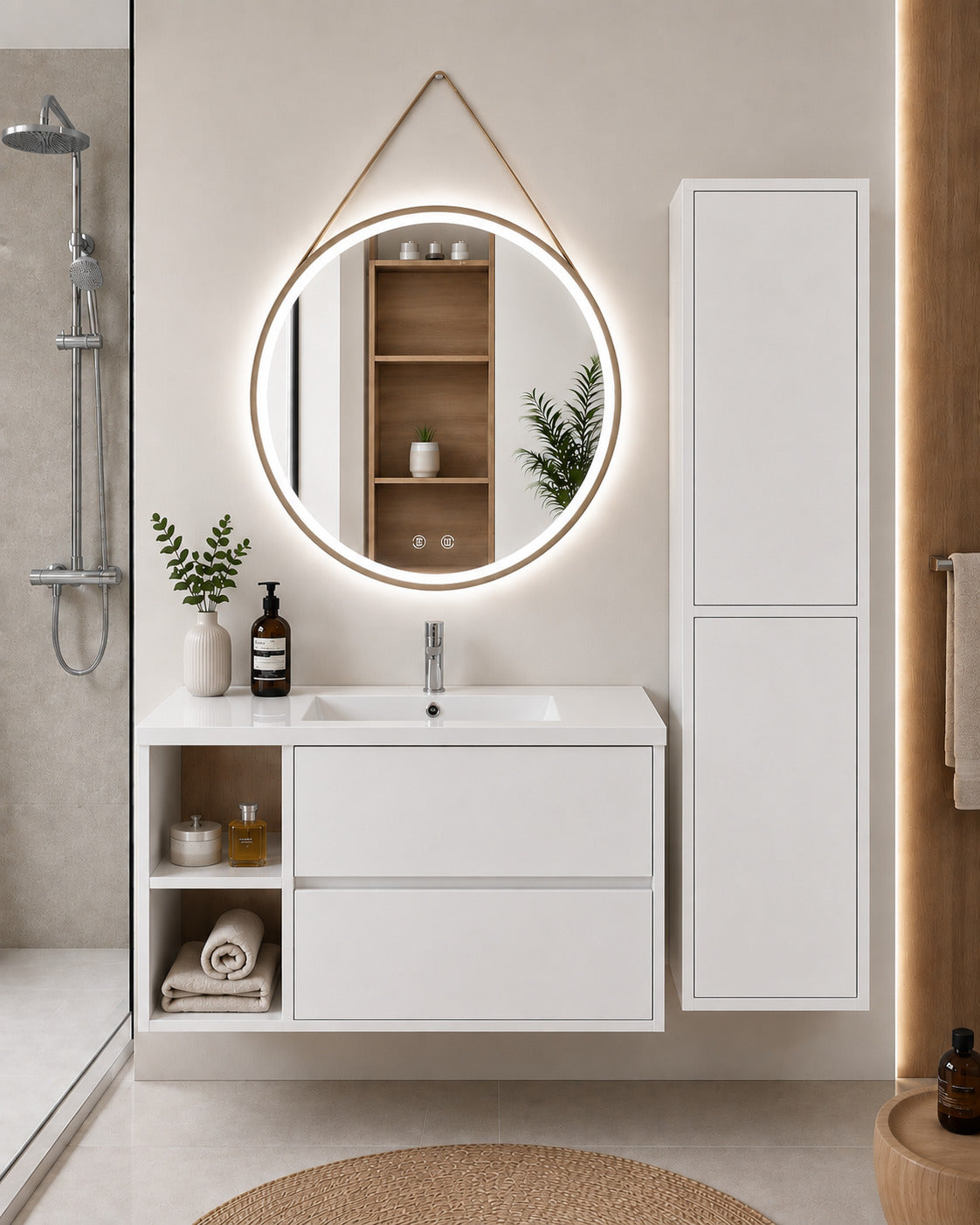 Badmöbel Mit Waschbecken Origenbath Zeus Ohne Spiegel 100x40 Cm Links Weiß Mit Säule