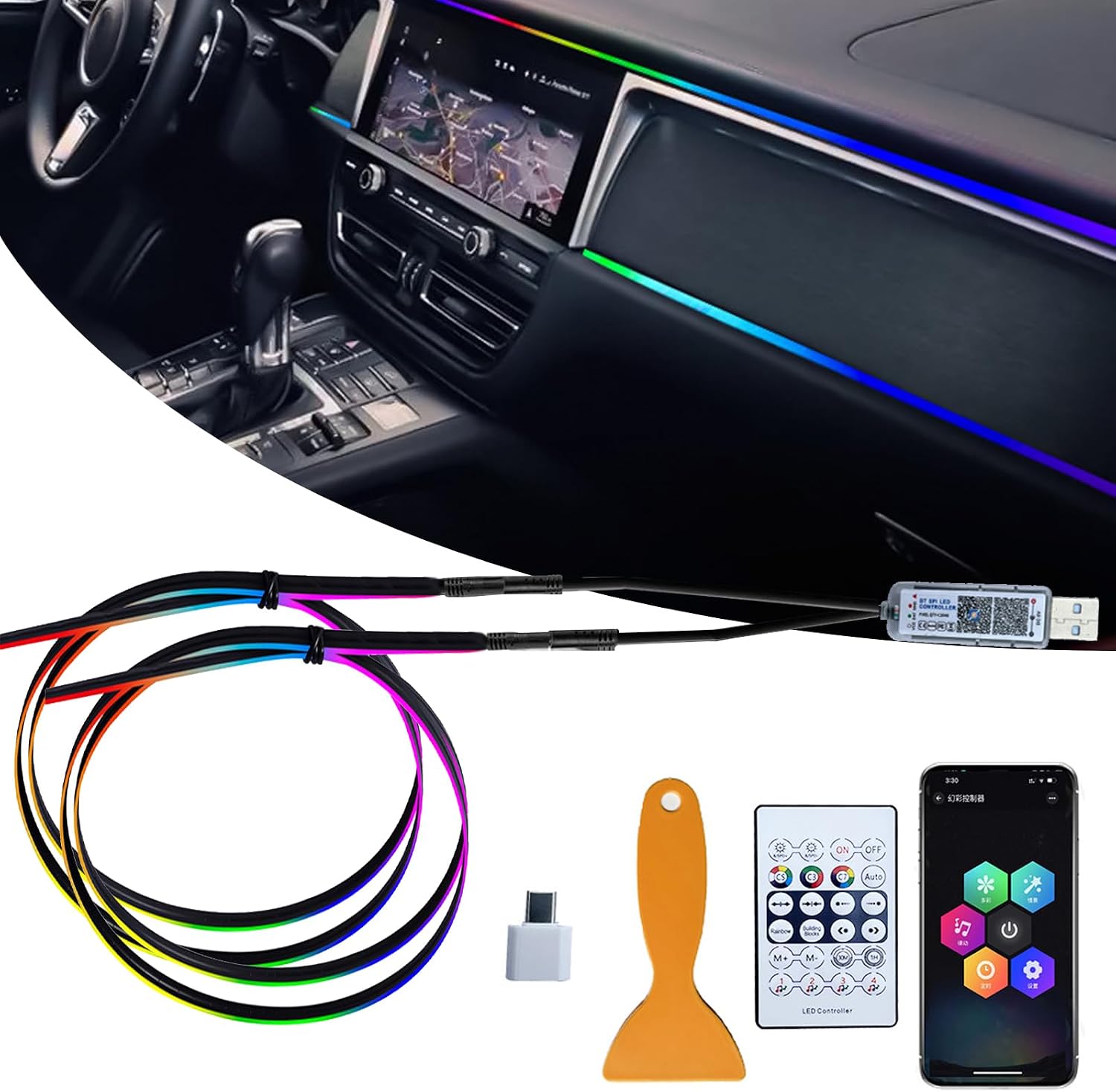 Acryl-led-ambientebeleuchtung Für Den Fahrzeuginnenraum, 2-in-1-system (110 Cm + 35 Cm, 168 Rgb-leds), App-steuerung + Fernbedienung