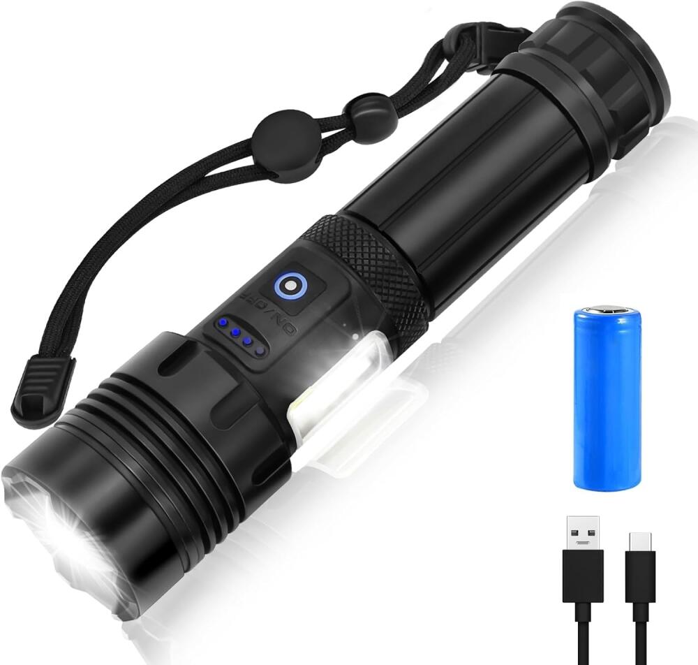 Wiederaufladbare Led-taschenlampe, 20000 Lumen, Ultrahelle, Zoombare Taktische Taschenlampe Mit 7 Leuchtmodi, Ipx-65 Wasserdicht, Ideal Für Camping, Wandern, Outdoor-aktivitäten, Angeln Und Notfallsit