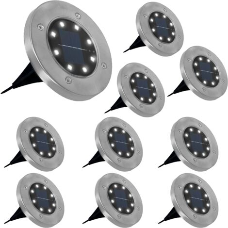 Idmarketset Mit 10 Solar-led-gartenstrahlernakkulaufzeit Bis Zu 8 Stundenip44edelstahl Und Kunststoffabnehmbarer Pfahl Im Lieferumfang Enthalten