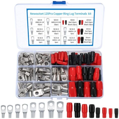 120-teiliges Set M6/m8 Ringkabelschuhe, Rohrkabelschuhe, Batteriekabelschuhe Für Elektrokabel, Mit Schrumpfschlauch, Silberfarben