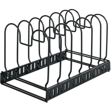 Ausziehbarer Deckel- Und Topfhalter – Verstellbare Aufbewahrung Mit 6 Fächern – Schwarz Lackiertes Metall – Maße: 30–57 X 18 X 18 Cm