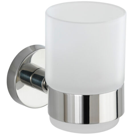 Wenko Wand-zahnbürstenhalter, Wand-badezimmerbecher, Uno Bosio Shine, Glas – Edelstahlbefestigung, 7 X 9,5 X 10,5 Cm, Glänzend