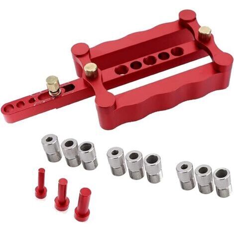 Selbstzentrierende Dübelbohrlehre, Bohrschablone Für Holzbearbeitung, Mit Positionierwerkzeug Für 1/4", 5/16" Und 3/8", Präzisionsbohrlehren-set Für Beschläge, Rot