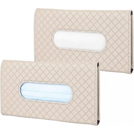Autotaschentuchbox (2 Stück), Autotaschentücher, Sonnenblendenhalter, Automaskenspender Aus Pu-leder (23 X 13 Cm) – Beige