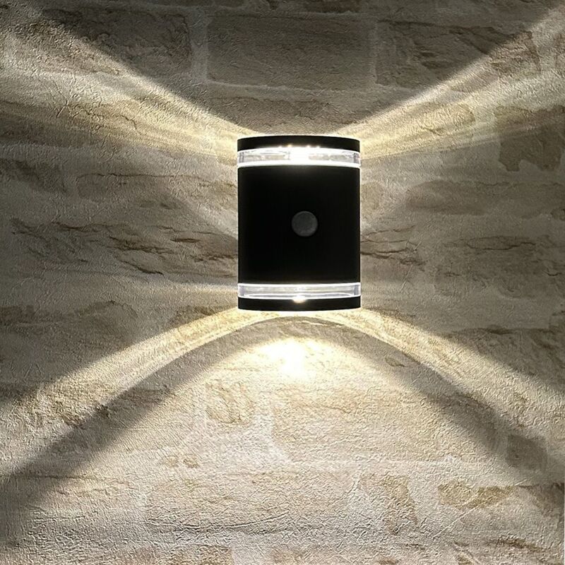 Ip44 Solar-wandleuchte Für Den Außenbereichbewegungsmelderwarmweißes Licht, 120 Lumenmattschwarzer Edelstahlwitterungsbeständig