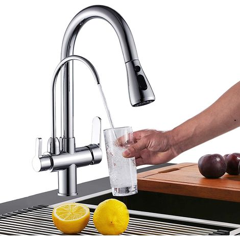 Küchenarmatur Mit Ausziehbrause Und 3 Wasserstrahlarten – 360° Drehbarer Küchenmischer – Warm- Und Kaltwasseranschluss