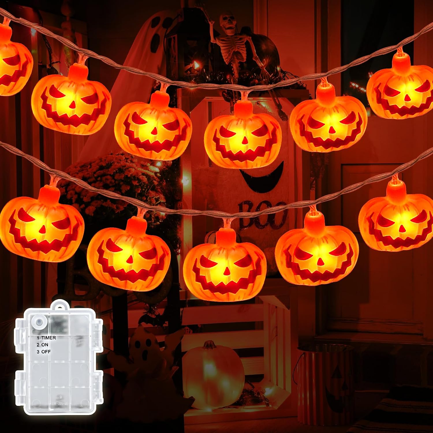 Halloween-lichterkette Für Den Außenbereich, 3 M, 20 Led-kürbislichter Mit 6-stunden-timer, Ip65 Wasserdicht