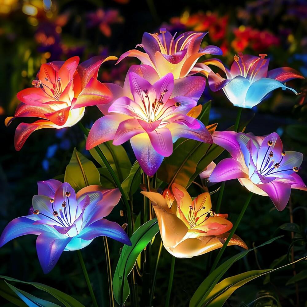 Set Mit 4 Wasserdichten Solar-gartenleuchten Mit Lilienförmigen Solarblumen, Ideal Zur Dekoration Des Außenbereichs Ihres Gartens, Ihrer Terrasse Oder Ihres Patios.
