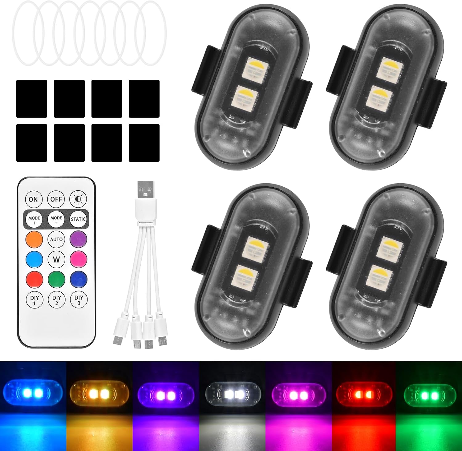 6er-pack Blitzlichter Für Drohnen, 8 Farben, Wasserdichte Led-blitzlichter Für Autos Und Drohnen, Kabellos(schwarz-4)