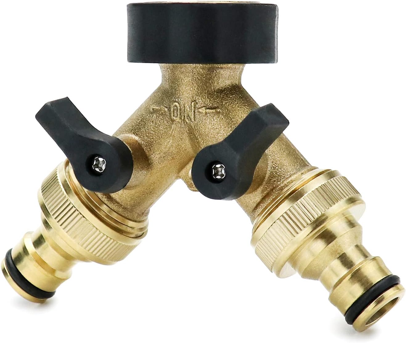 2-wege-wasserhahnverteiler, 3/4"-messing-y-verteiler Mit Absperrventilen Auf Beiden Seiten Und Zwei Schnellkupplungen