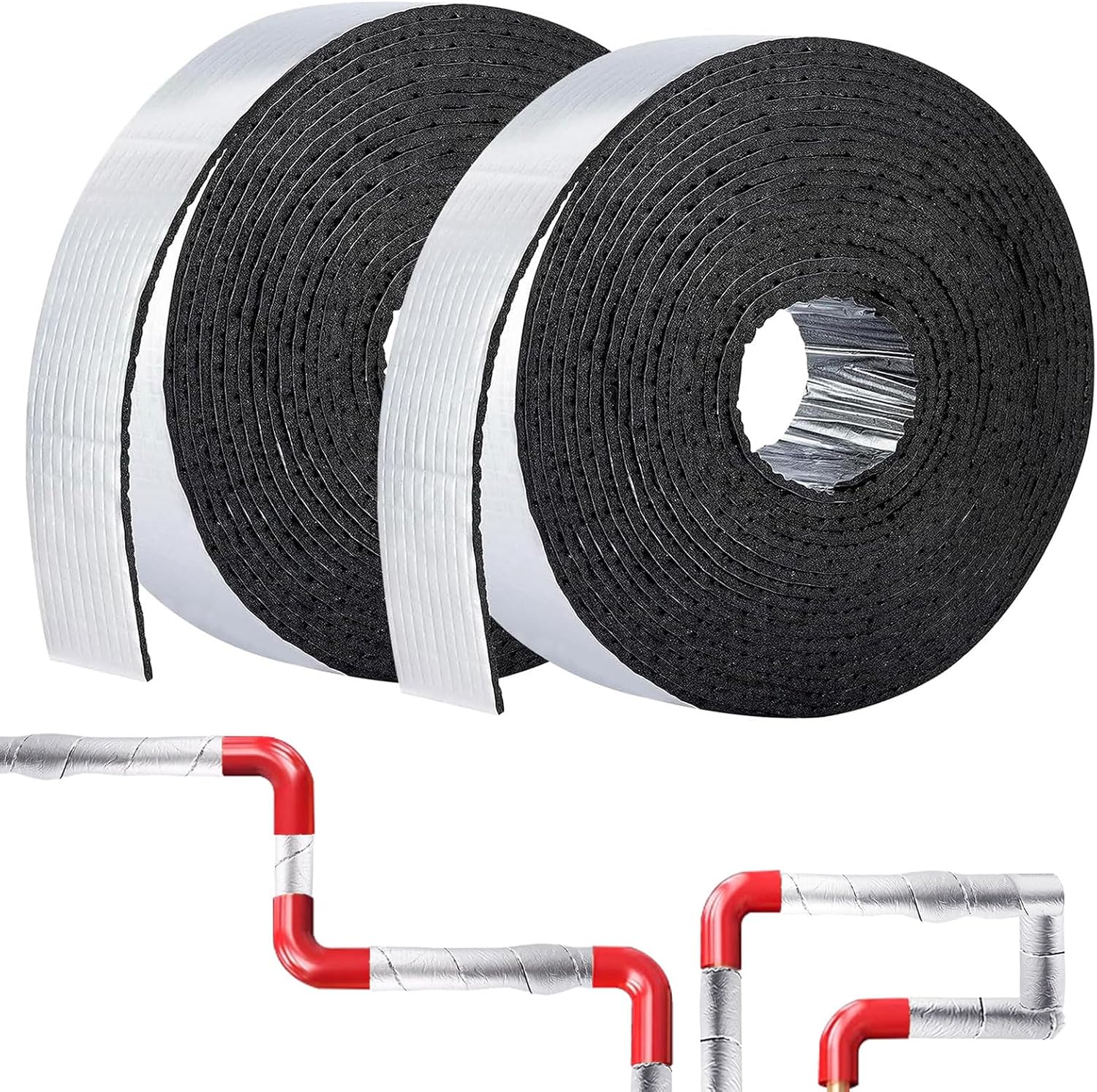 Packung Mit 2 Rollen Heizungsrohrisolierung, 5 Cm X 10 M, Selbstklebende Rohrisolierung Zum Umwickeln, Rohrisolierungsfolie, Isolierband Mit Schaumstoff Zum Schutz Von Rohren