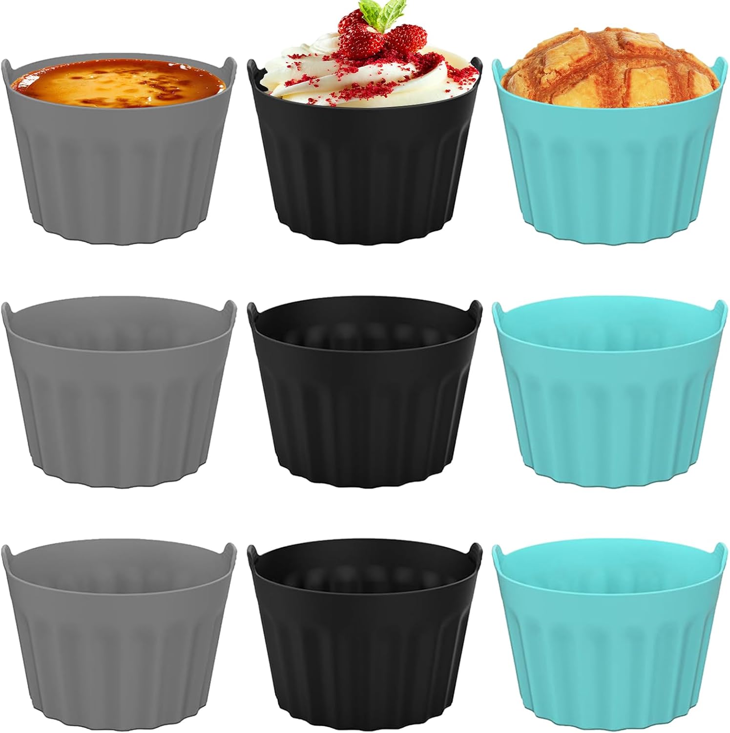 9-teiliges Set Antihaftbeschichteter Cupcake- Und Muffinformen Für Die Heißluftfritteuse, Silikon-muffinformenverschiedene Farben, 8 X 5 Cm