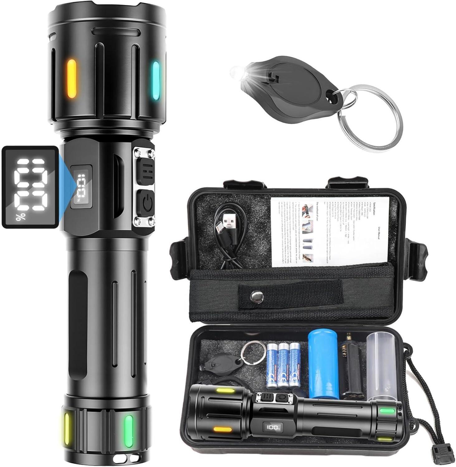 Extrem Leistungsstarke Led-taschenlampe – Wiederaufladbare 900.000-lux-taschenlampe Mit Campinglicht – Zoomfunktion – 11 Modi