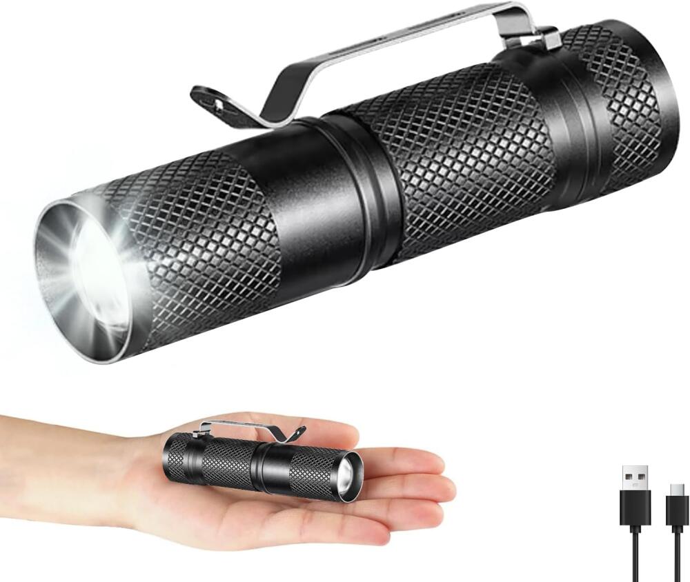 Mini-led-taschenlampe Mit Ultraheller Leuchtkraft, Usb-c-aufladbar, Zoomfunktion, 3 Leuchtmodi, Tragbare Taschenlampe Mit Clip, Wasserdicht Für Den Außeneinsatz