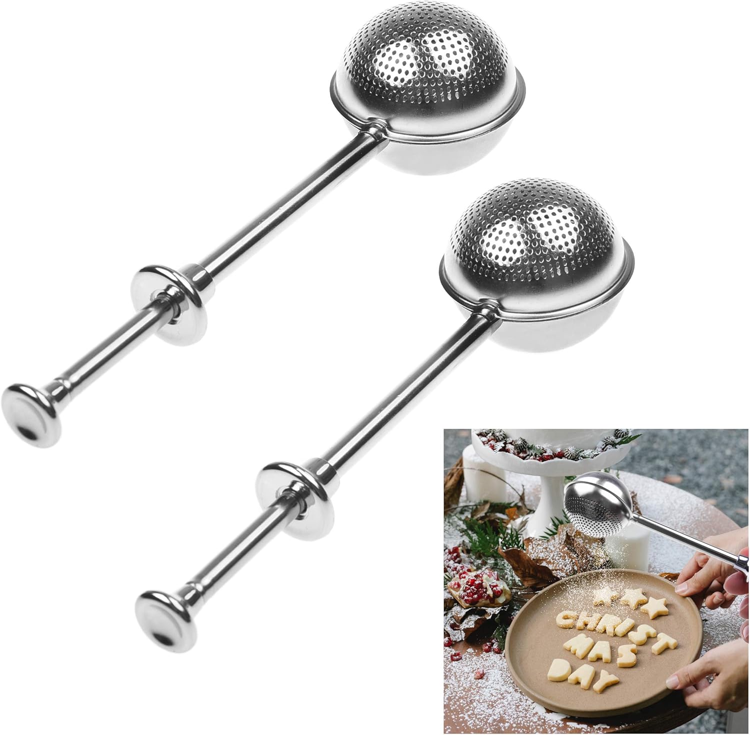 Set Mit 2 Sieben – Mehl- Und Puderzuckerlöffel – Teigstäbchen Für Kakao, Gewürze, Zimt