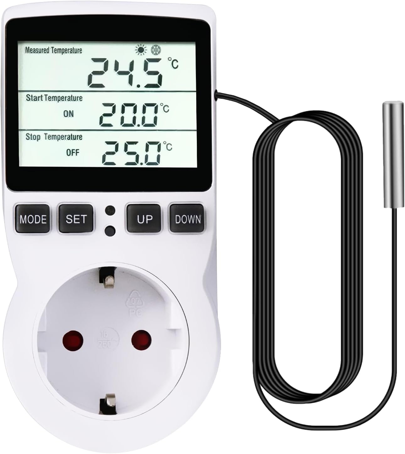 Digitaler Temperaturregler, 250-v-heiz- Und Kühlthermostat Mit Sensor, Stecker Und Sonde, Lcd-display Für Reptilien, Gewächshaus, Aquarium, Terrarium