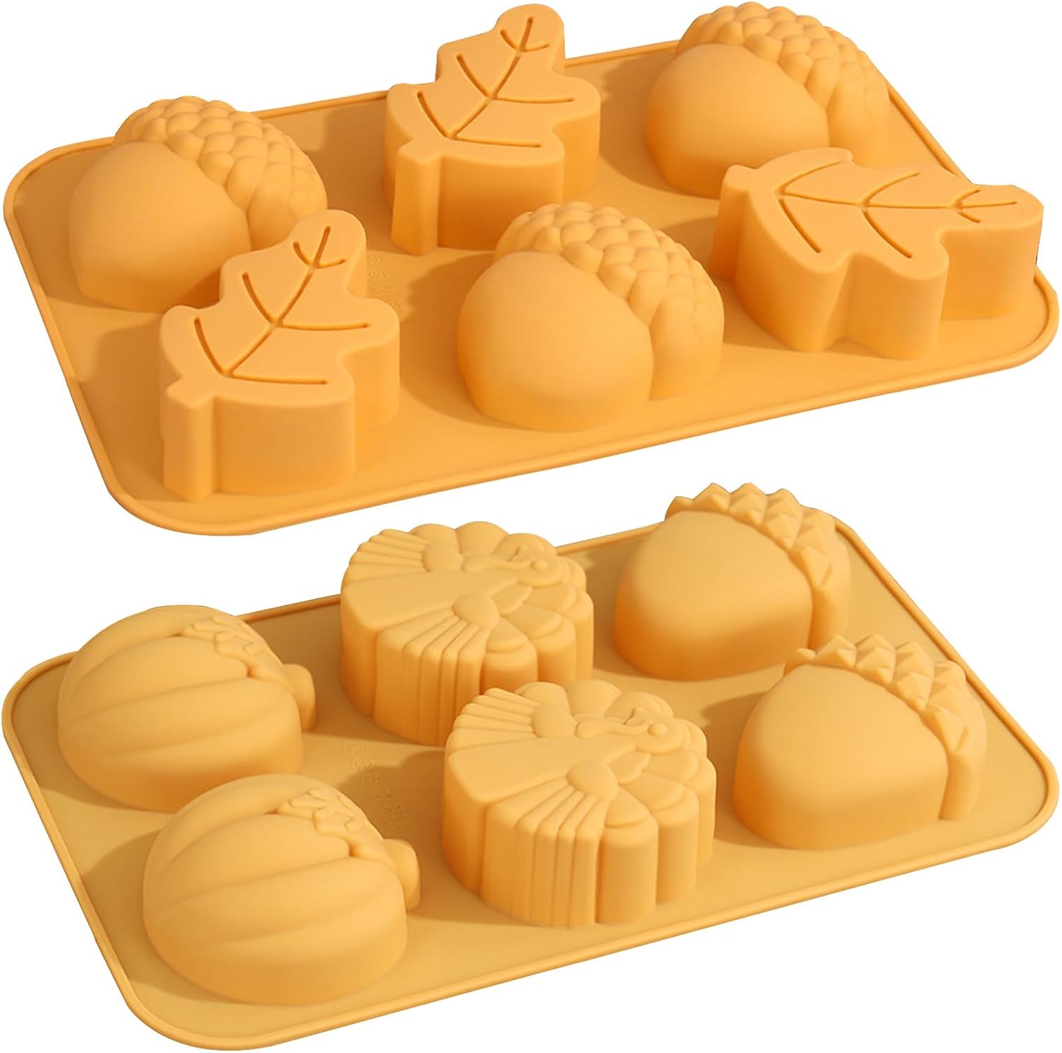 Set Mit 2 3d-silikonformen Für Halloween-kürbisse, 6-fach-herbst-süßigkeitenformen, Gebäckform