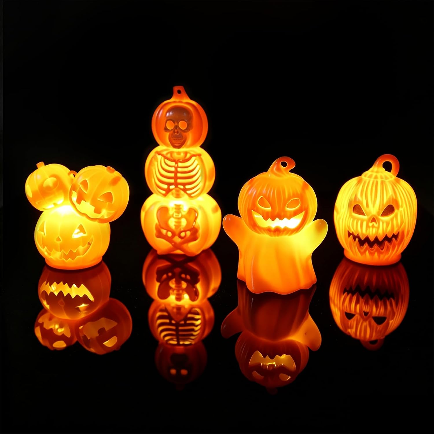 Set Mit 4 Leuchtenden Halloween-kürbisdekorationen Für Den Innenbereich