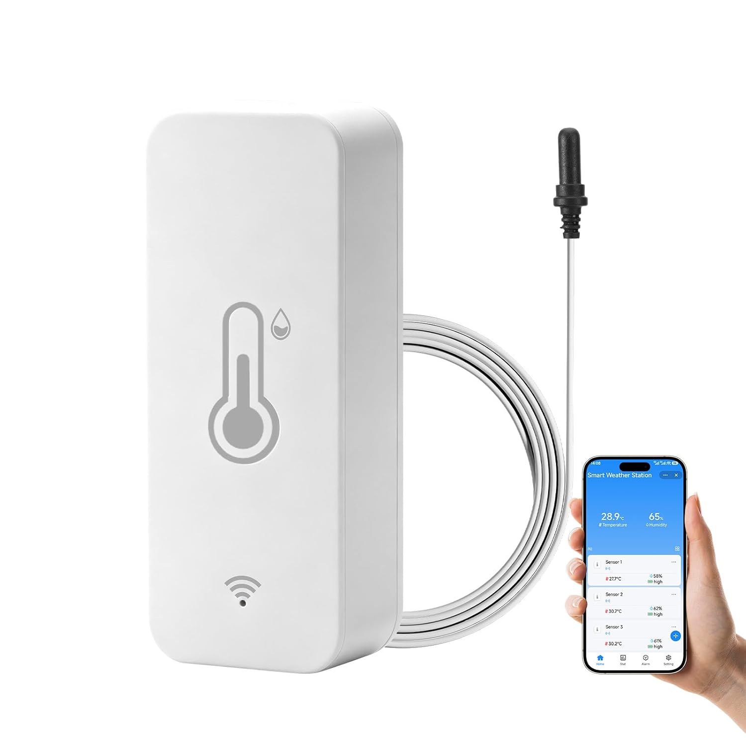 Wlan-thermometer Mit Hygrometer Und Sonde, Intelligentes Kühlschrankthermometer Mit Tuya/smart Life App, Wlan-thermometer (℉/℃) Für Drinnen Und Draußen, Geeignet Für Kühlschrank, Gefrierschrank Und Aq