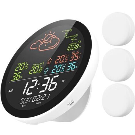 Ej.life Wlan-wetterstation Mit Uhr, Innen- Und Außentemperatur- Und Feuchtigkeitsmesser, Großem Multifunktionalen Farbdisplay, Temperatur-, Wetter- Und Hygrometer