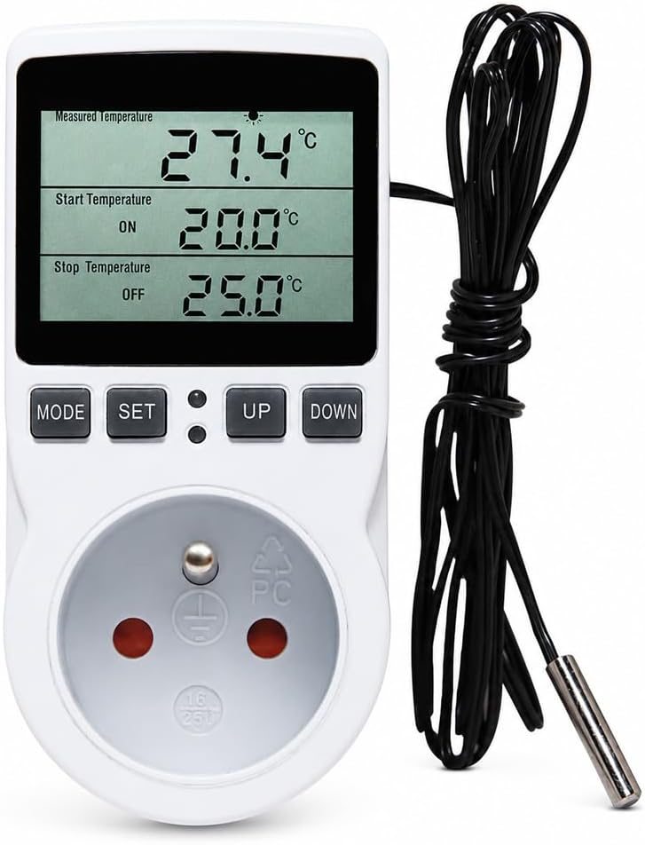 Thermostatstecker, 220v Digitaler Temperaturregler, Thermostatstecker Mit Sonde, Für Gewächshaus, Aquarium, Inkubator (französischer Stecker)