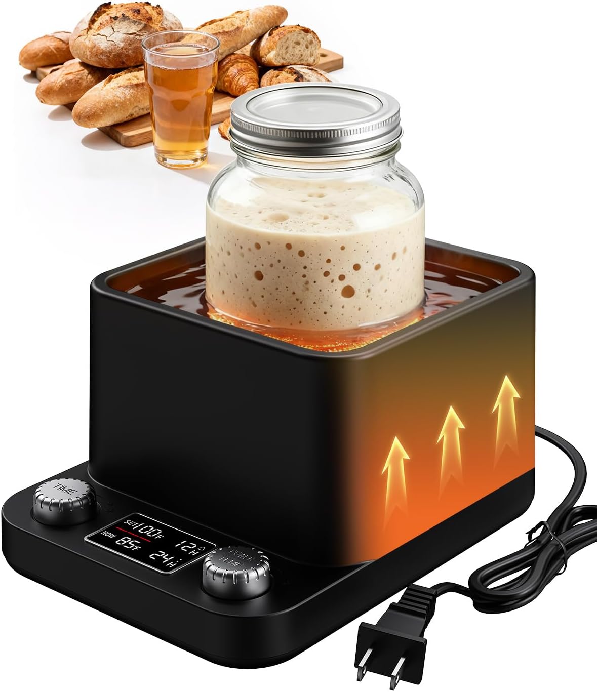 Mqupin Sauerteigstarterwärmer, Wasserbad Mit Gleichmäßiger Erwärmung, Präziser Thermostat Bis 1°f (70-104°f), 198-stunden-timer, Intelligenter Hefewärmer Für Die Fermentation Von Kombucha, Joghurt Und