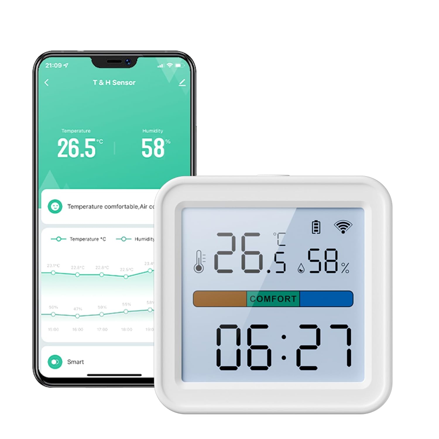 Tuya Smart Wifi Thermometer Hygrometer, Digitales Temperatur- Und Feuchtigkeitskontroll-app Mit Hintergrundbeleuchtung, Alexa-kompatibler Drahtloser Temperaturmonitor (1 Stück)