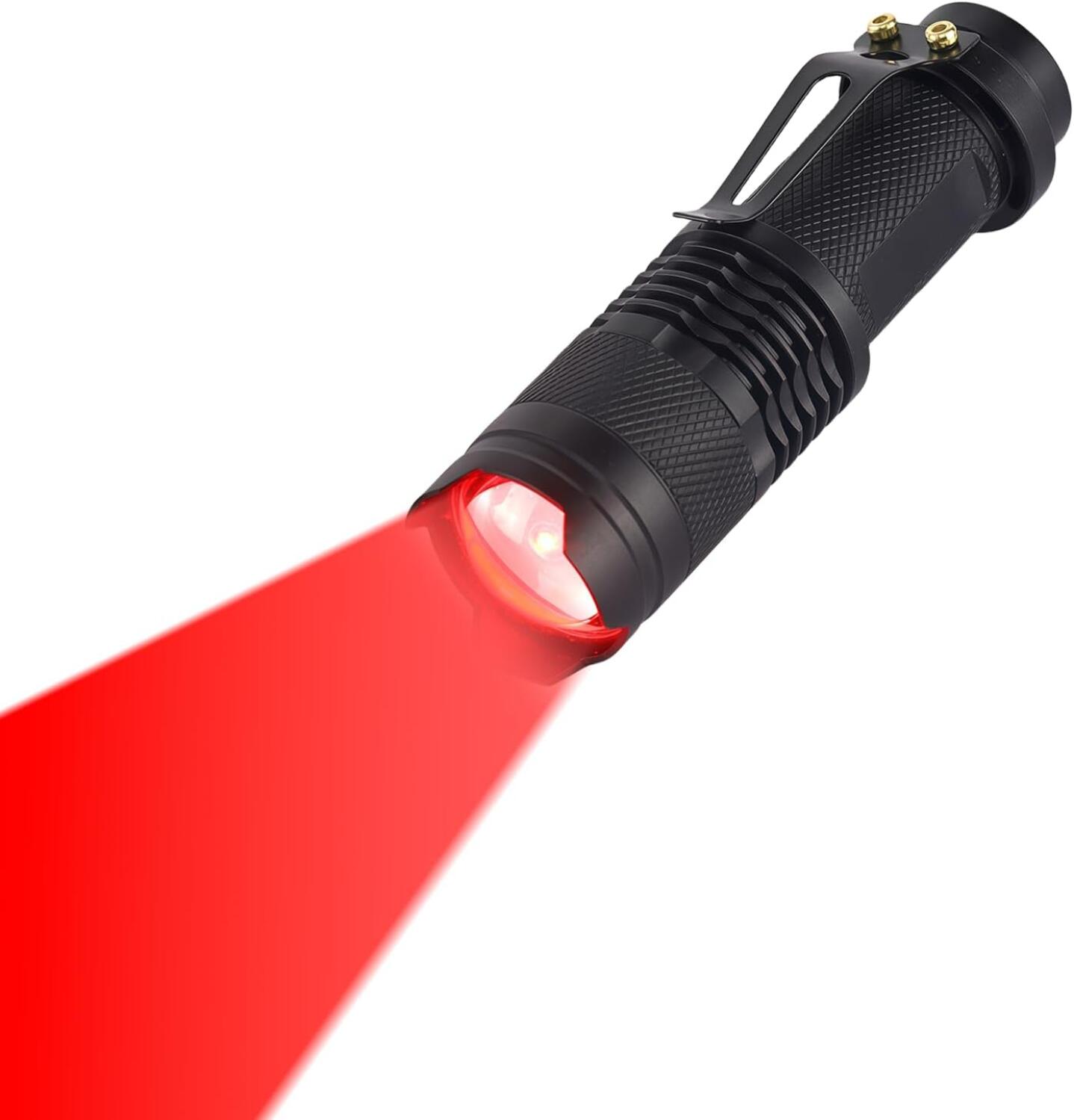 Set Mit 2 Mini-led-taschenlampen (rot) Mit Stiftclip – Wasserdicht – 13 Cm – Für Sternenbeobachtung Und Nachtsicht