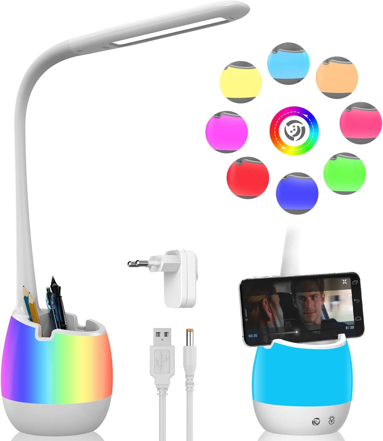Wiederaufladbare, Pinke 3-w-klemmleuchte – Usb-c-ladeanschluss – 5 Helligkeitsstufen Und 5 Farben – 28 Leds – Tragbare, Berührungsempfindliche Lampe – Klemmleuchte