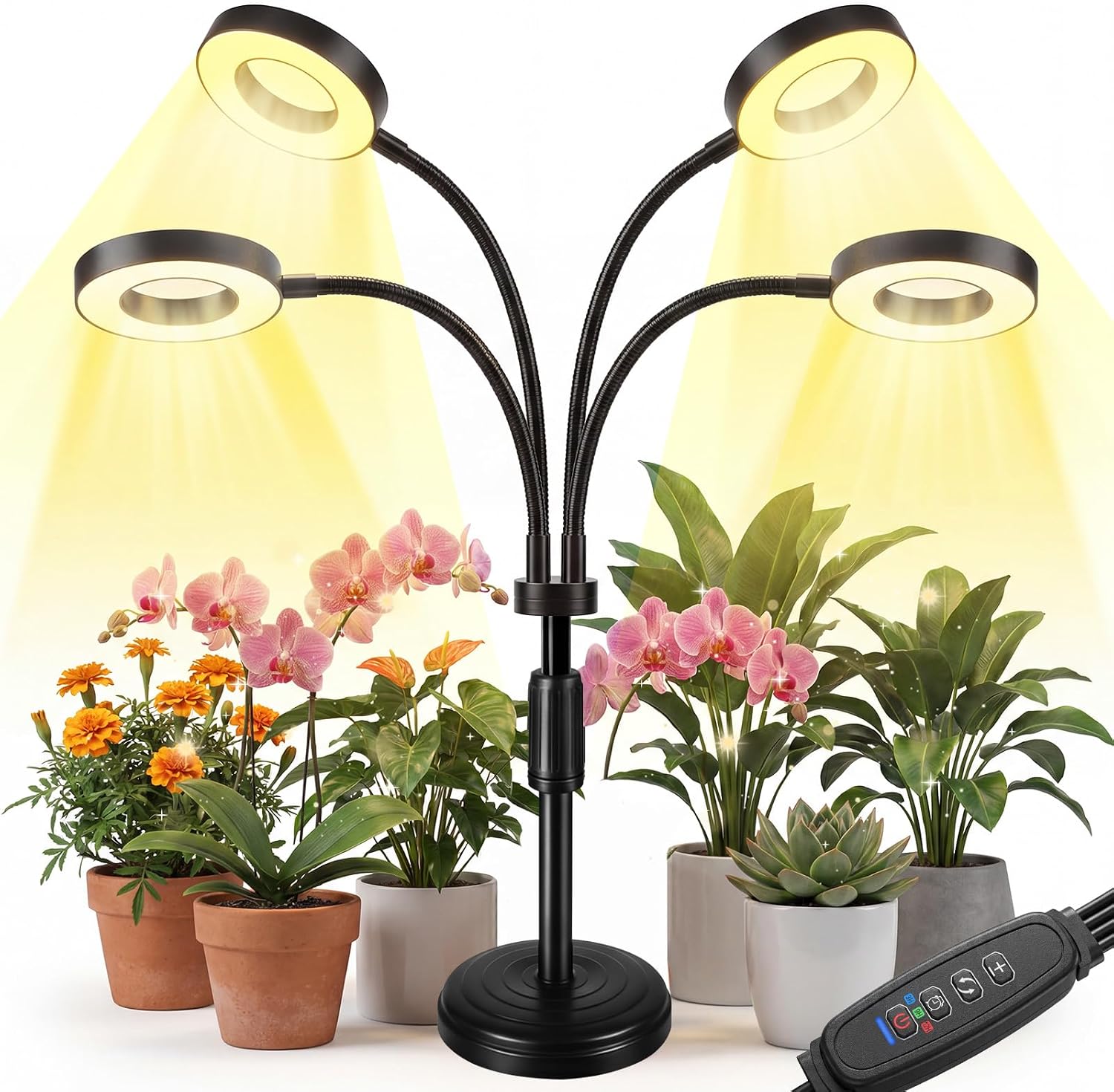 Vollspektrum-led-pflanzenlampe, 100 Leds Mit 4/8/12-stunden-timer, 4-armige Pflanzenlampe Mit Flexiblem Schwanenhals