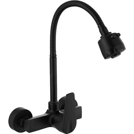 Wandmontierte Küchenarmatur Aus Messing, Einhebel-küchenarmatur, 360° Schwenkbarer Auslauf, Schwarzer Einhebelmischer